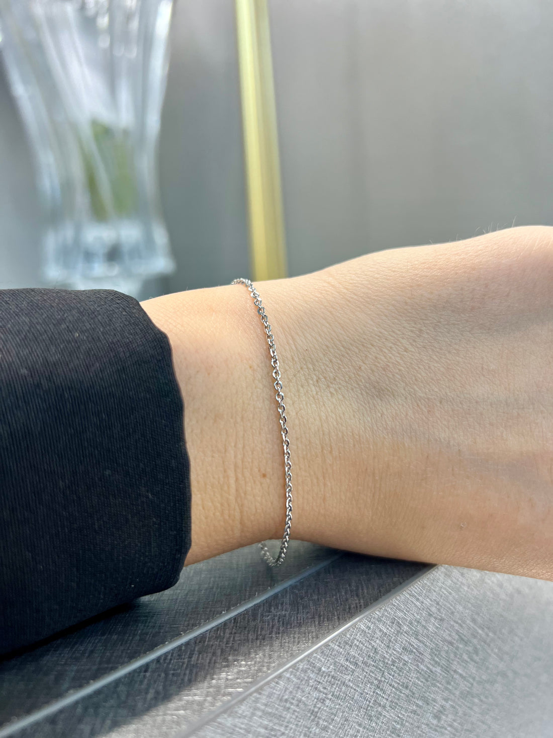 Ellegi Gioielli | Bracciale saldato maglia rolò diamantata media in oro bianco