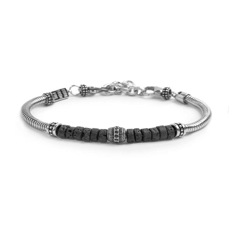 Marlù | Bracciale con catena snake con elemento centrale e dischetti in pietra lavica