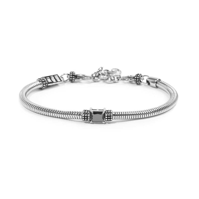 Marlù | Bracciale catena snake tonda con zircone quadrato nero centrale