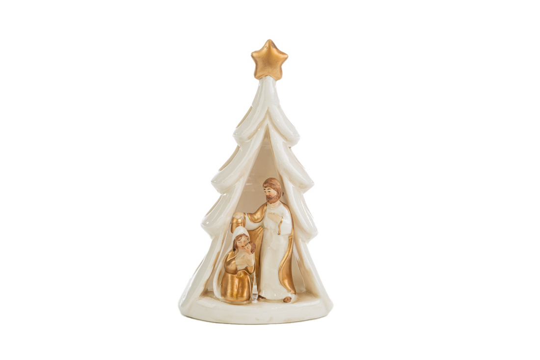 Le Stelle | Portacandela albero bianco con Sacra Famiglia