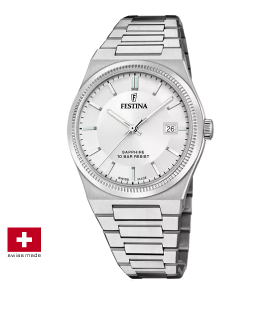 Festina |OROLOGIO FESTINA SWISS SWISS MADE F20034/1 SILVER CINGHIA ACCIAIO INOSSIDABILE 316L, UOMO