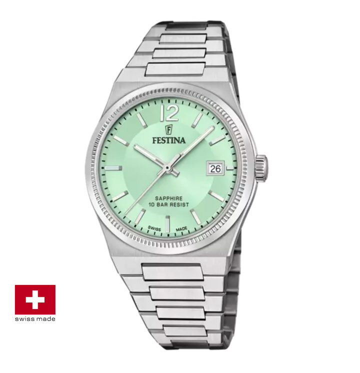 Festina| OROLOGIO FESTINA SWISS SWISS MADE F20035/3 VERDE CINGHIA ACCIAIO INOSSIDABILE 316L, DONNA