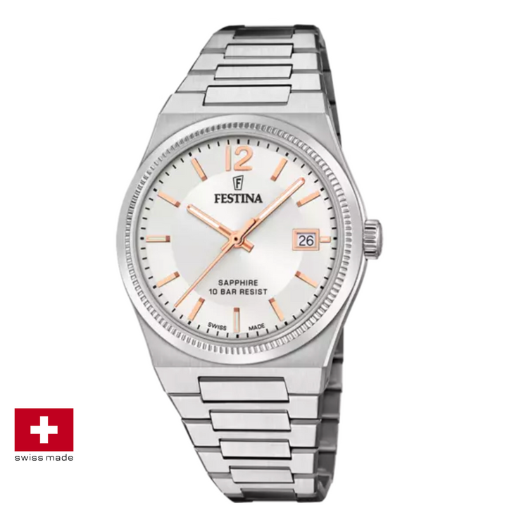 Festina|OROLOGIO FESTINA SWISS SWISS MADE F20035/2 SILVER CINGHIA ACCIAIO INOSSIDABILE 316L, DONNA