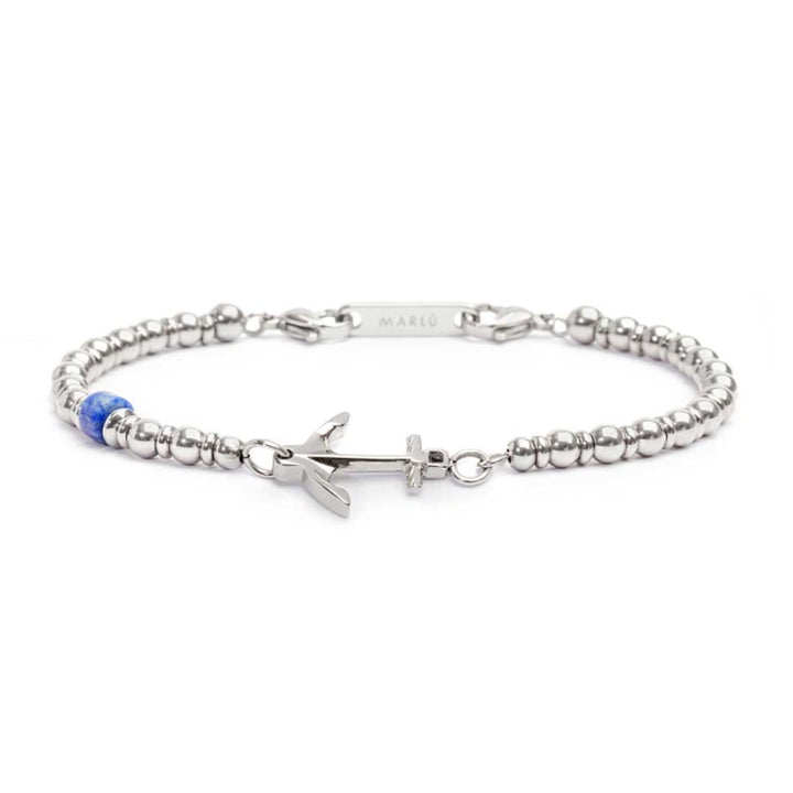 Marlù | Bracciale con ancora elementi in ematite ed acciaio e rondella sodalite