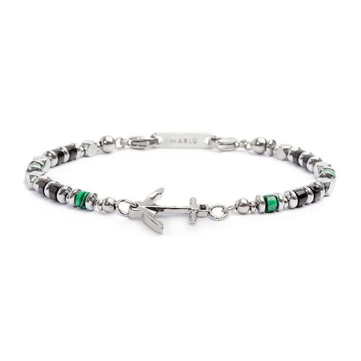 Marlù | Bracciale con ancora elementi in malachite ed onice nera