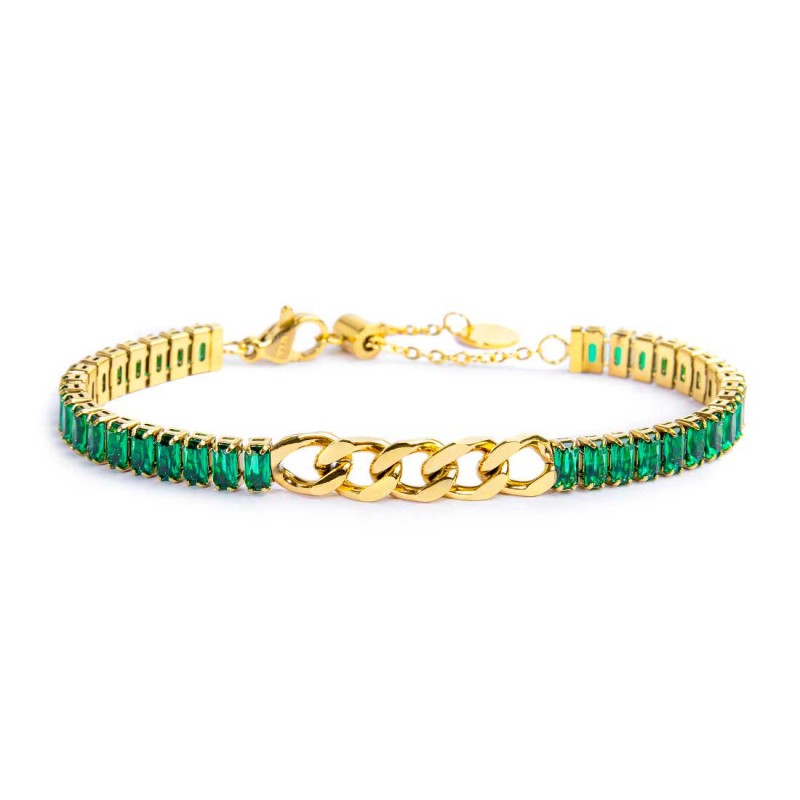 Marlù | Bracciale tennis cristalli baguette con catena grumetta centrale