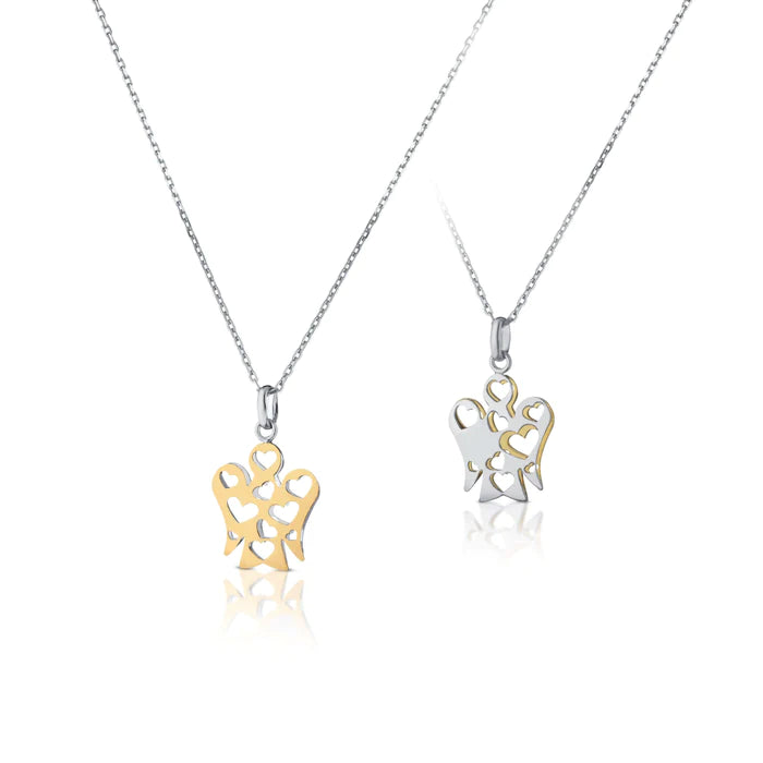 Roberto Giannotti | Collana con Pendente Angelo con Cuori Double Face in Oro Bianco e Giallo