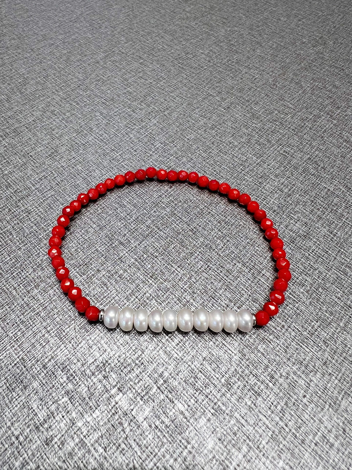 Mikiko Mademoiselle | Bracciale Fresh Water con pietre rosse